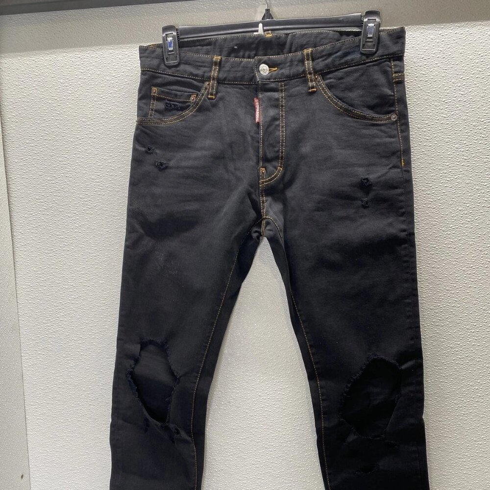 NEW DSQUARED2 Men’s Distressed Open-Knee Jeans – Black – Size 34 x 33